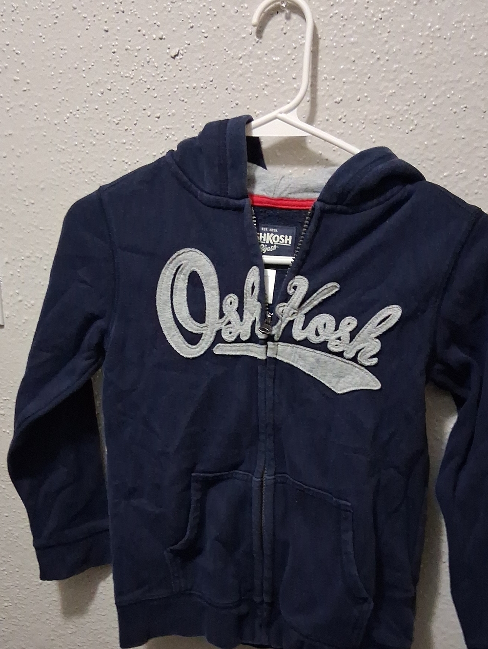 OshKosh B'gosh Navy Zip-Up Hooded Sweatshirt with Gray Script